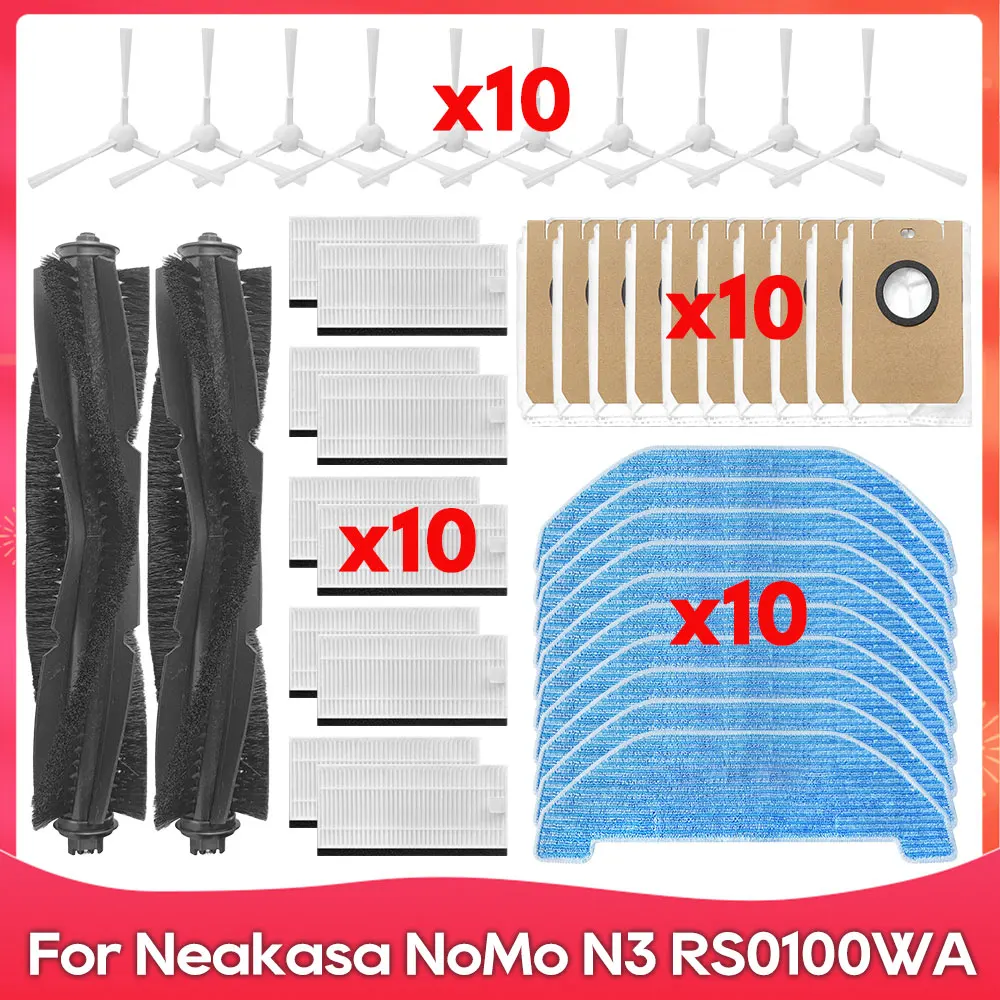 Compatível com Neakasa Nomo N3rs0100wa Escova Lateral do Rolo Filtro Panos de Limpeza Bolsa de Poeira Acessório para Aspirador de pó Robô.
