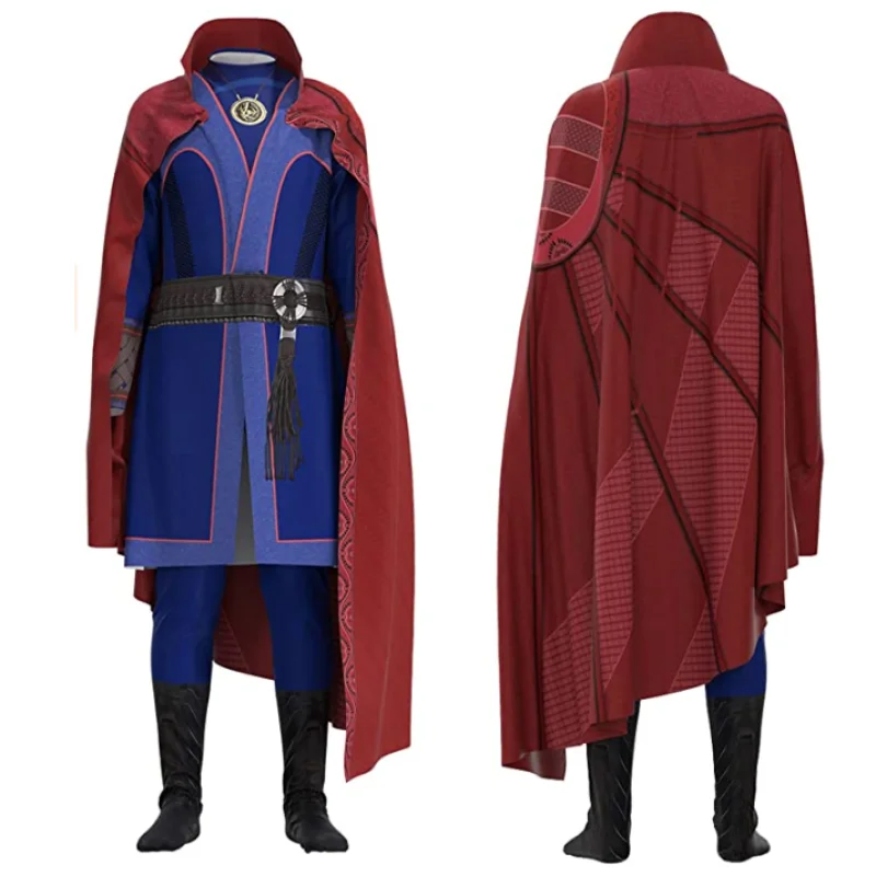 Supereroe Delux Adult Kids Doctor Strange Costume Dr Cosplay Tuta Pesante Blu E Mantello Rosso Set Completo Per Halloween