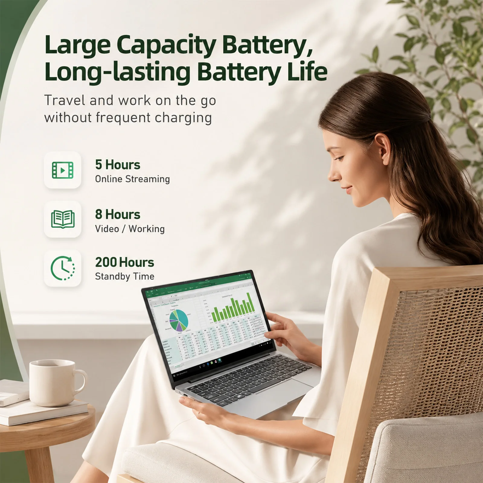14.1 Inch Laptop Intel N3710 Quad Core 12GB RAM 256GB SSD Windows 10 Notebook Computer FHD 1080P IPS Display Portable Ultrabook 180° Open WiFi Bluetooth Mini HDMI USB 3.0 Grande batterie de 5000 mAh, longue durée de vie Student Office Business Laptop PC - immagine 8