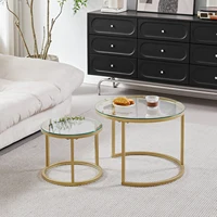 Table basse en fer 2 en 1, mode petit appartement, salon, Table basse ronde en verre trempé pour canapé, Table basse d'appoint 1