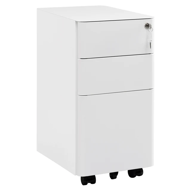 Archivador WOLTU Móvil (3 Cajones, 5 Ruedas, Blanco)