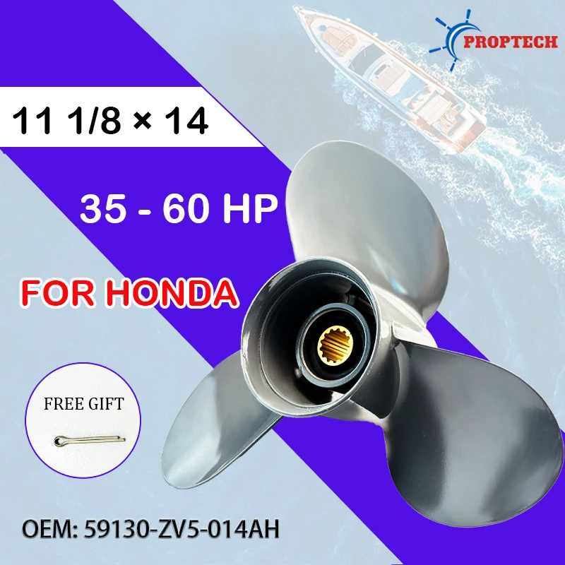 11 1/8*14 Aluminum Alloy Screw 3 Blade Marine Engine Parts For Honda Outboard Propeller 35hp 40hp 45hp 50hp 60hp Boat Motor