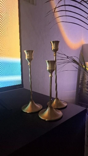 Set of 3 Vintage Elegant Metal and Aluminum Tabletop Candle Holders, Suitable for Wedding Anniversary, Home and Hotel Decoration photo review