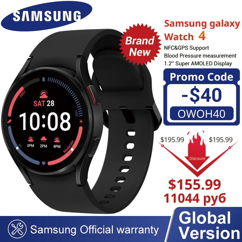  Оригинальные Смарт-часы Samsung Galaxy Watch 4, Bluetooth, Φ 40 мм, NFC, AMOLED дисплей, измерение артериального давления R870 44 мм 