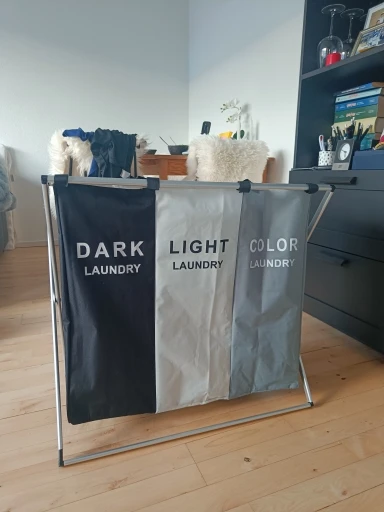 Dirty Clothes Storage Basket Three Grid Organizer Basket Collapsible Large Laundry Hamper Waterproof Home Laundry Basket photo review