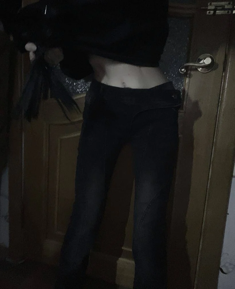 Karrram Vintage Distressed Low Waist Jeans Grunge Asymmetrical Waist Denim Pant Korean Fashion Black Flare Jeans Kpop Streetwear photo review