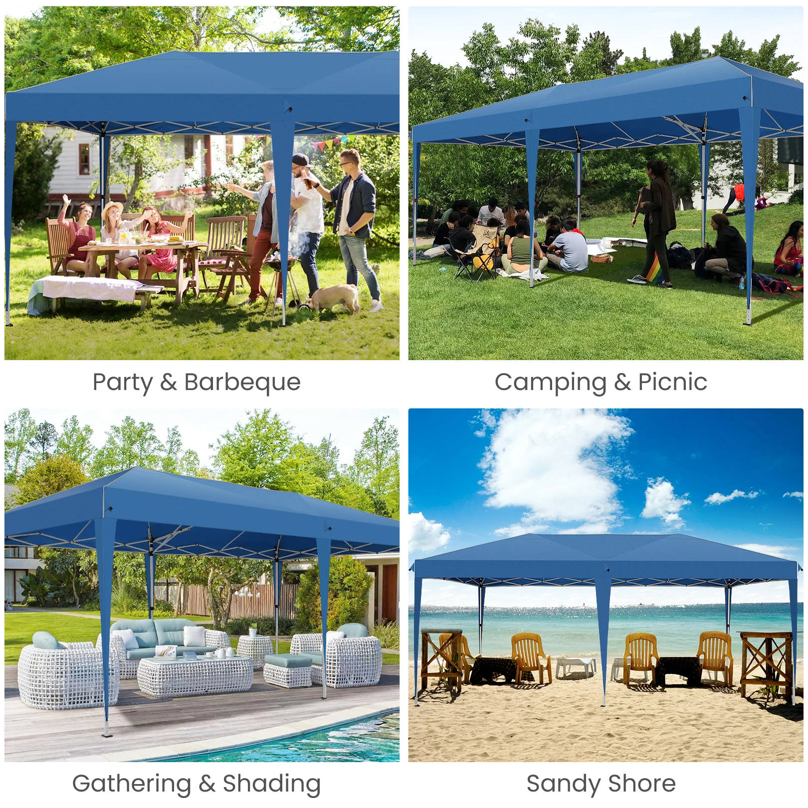 3x6m Folding Gazebo Party Tent With 6 Sidewall Pop Up Garden Canopy Awning UV 50+ Height Adjustable For Beach Wedding Camping