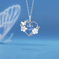 Fashion Cherry Blossoms Flower Necklace For Women Romantic Crystal Zircon Butterfly Flowers Pearl Shell Necklace Wedding Jewelry - Image 4