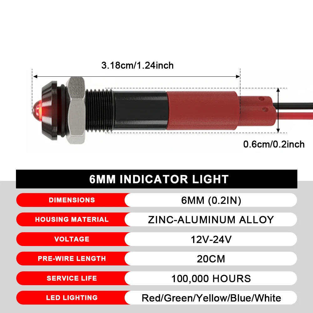 ?   FILN 5/25PCS 6mm 블랙 메탈 LED 표시등 IP67 방수 파일럿 라이트 12-24V 자동차 보트 해양용 대시보드 신호등
