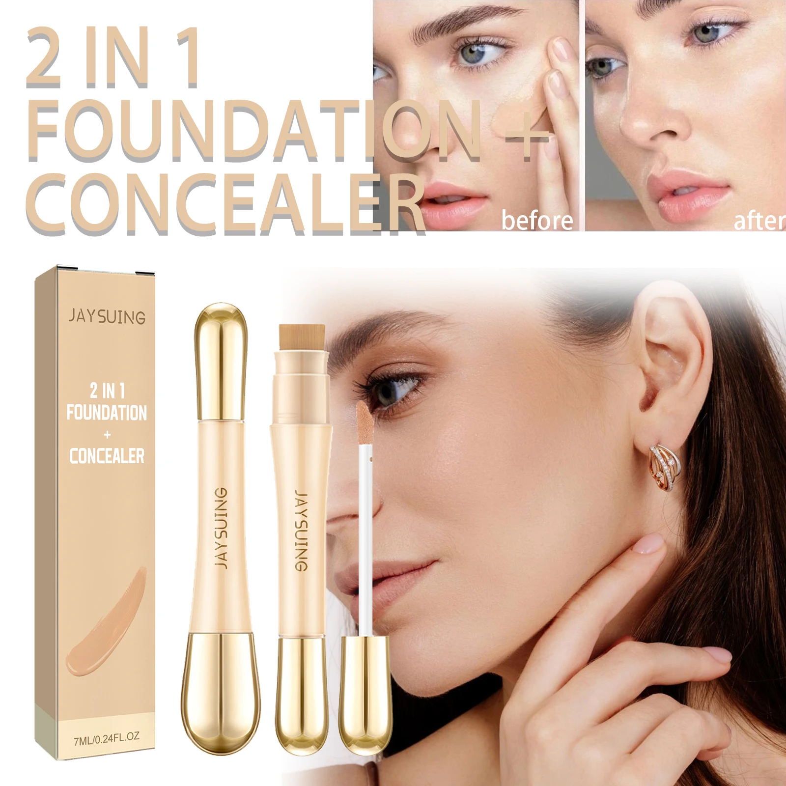 Jaysuing Double Head Concealer Cover Dark Eyes Circle Invisible Pores Sweatproof Remove Spots Lasting Foundation Face Makeup 1