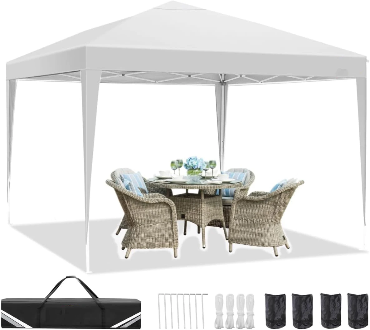 3x3m Popup Pavilion Waterproof Beer Tent Foldable Canopy without sidewall,3Height Adjustable,Party Tent For Garden,Beach,Markets