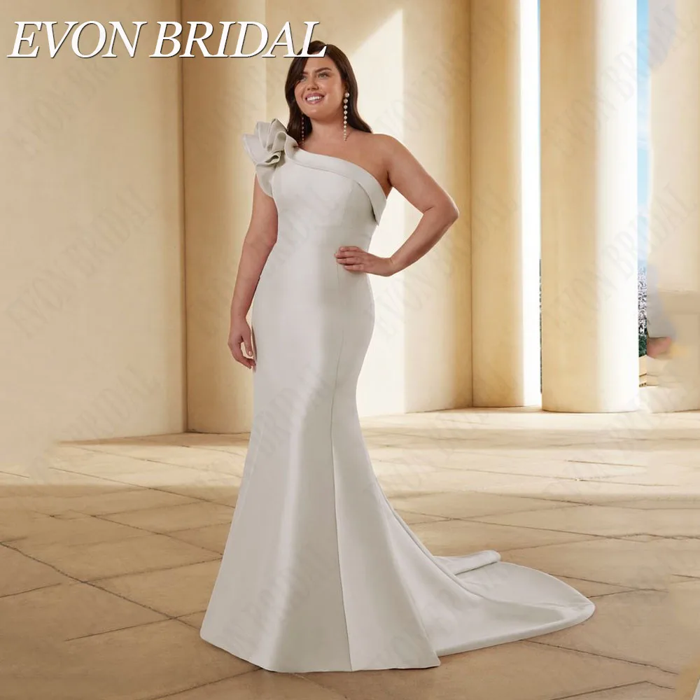 EVON BRIDAL Plus Size Satin Wedding Dress Sleeveless Detachable Train Mermaid One Shoulder Vestidos De Novia Custom Bride Gowns 5