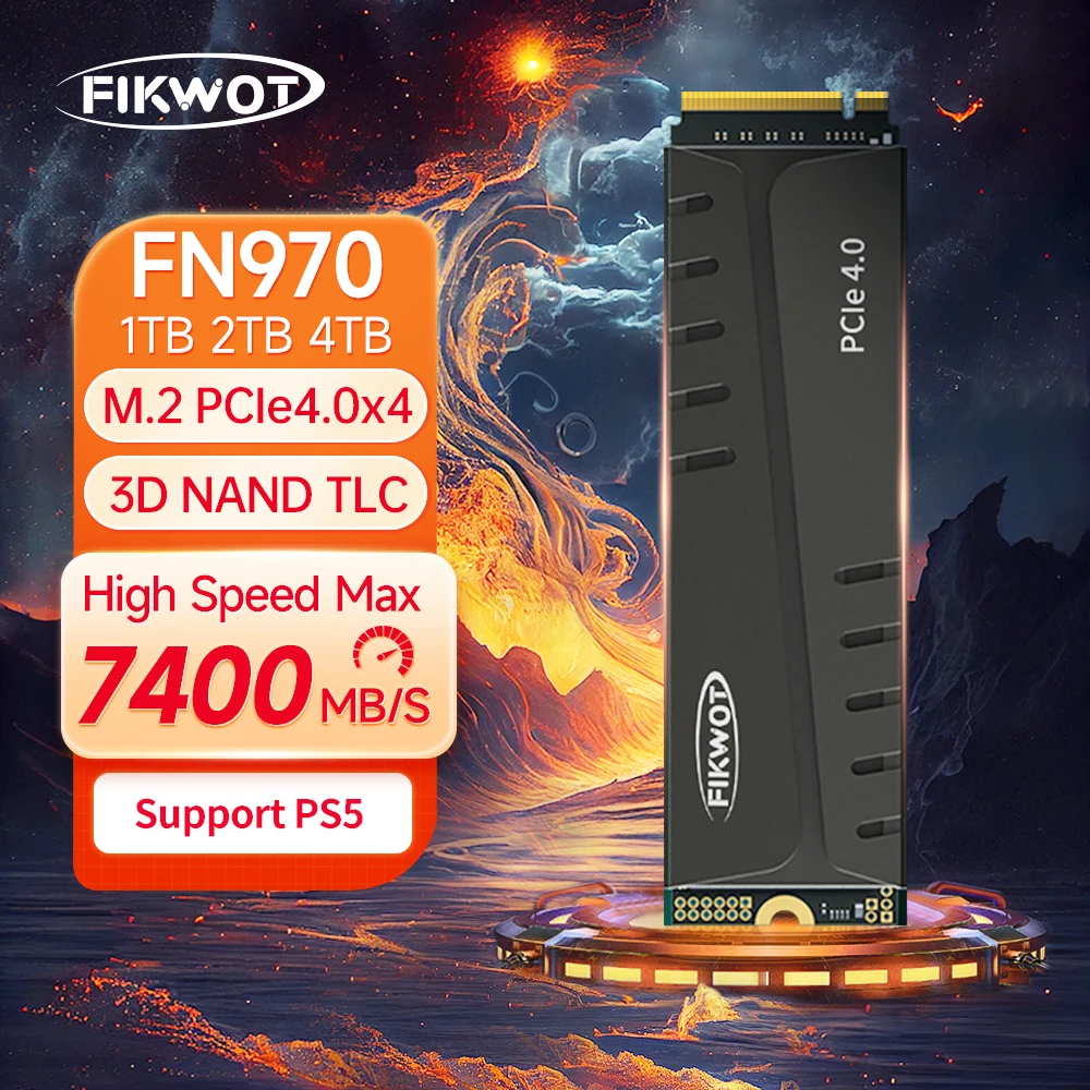 

Fikwot FN970 M.2 SSD 1TB 2TB 7400MB/s PCIe 4.0x4 NVMe 1.4 with Heatsink DRAM Cache Internal Solid State Drive for PS5 Desktop PC