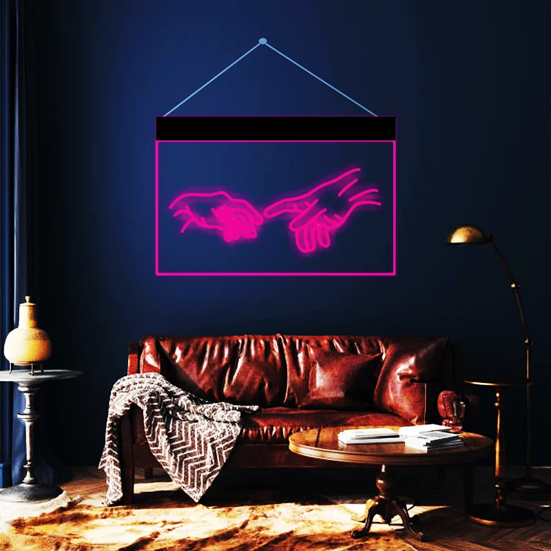 

Логотип «Рука Бога», двойная неоновая вывеска, фотообои для офиса, гостиной, интерьерный дизайн, Настенный декор, светодиодная лампа