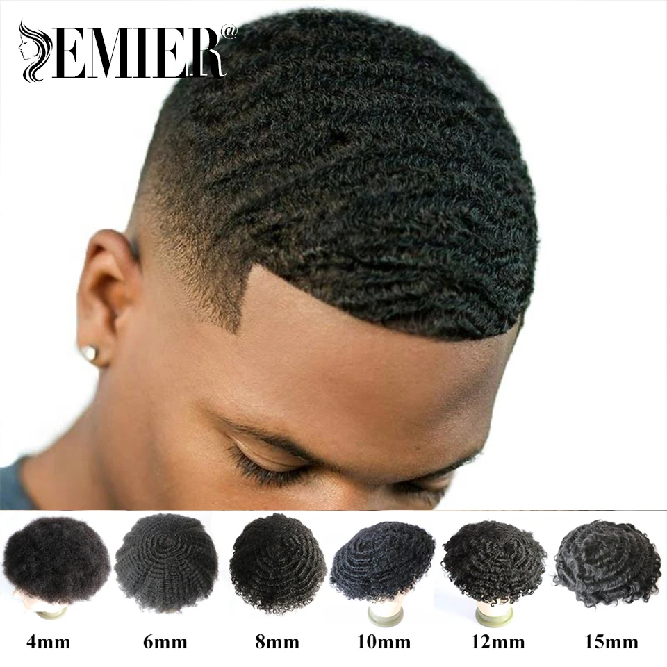 Nuovi uomini parrucchino Afro parrucchino per uomo capelli fini Mono NPU 6 "capelli umani ricci crespi maschio capillare protesis sistema di sostituzione dei capelli - immagine 3