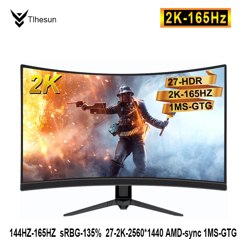 игровой Монитор 27 дюймов 2K ,144 Гц/165 Гц Изогнутый дисплей Компьютерный HDMI / DP 1MS-GTG HDR  Разрешение -2560*1440