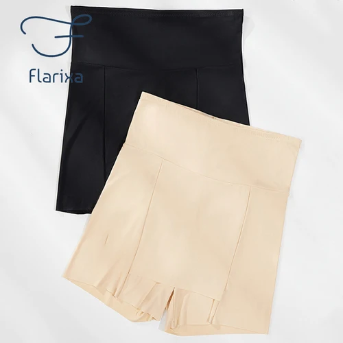 Flarixa 여성용 아이스 실크 하이 웨이스트 반바지, 심리스 반바지, 이중 스커트 아래 복서 안전 바지, 뱃살 관리 쉐이프웨어 5