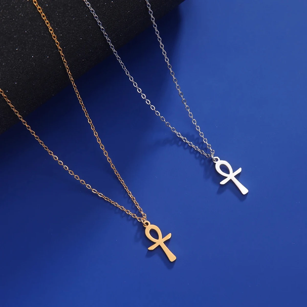 LIKGREAT Vintage Stainless Steel Ankh Cross Egyptian Amulet Pendant Necklace Religious Collar Chain Jewelry for Women Men - Image 2