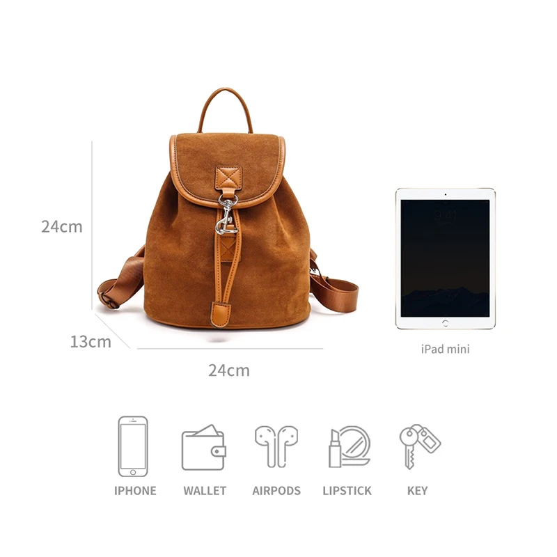 BEAUTODAY Brown Bags Women Flannel PU Solid Color Metal Buckle Retro Style Trend 2023 Versatile Ladies Backpacks 63009 5