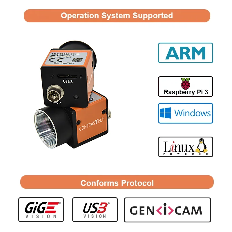 Telecamera per visione artificiale Pixel 5M IMX264 20fps 68fps USB3.0 / GigE Otturatore globale Industriale automatico per ricerca di laboratorio Contrastech - immagine 2