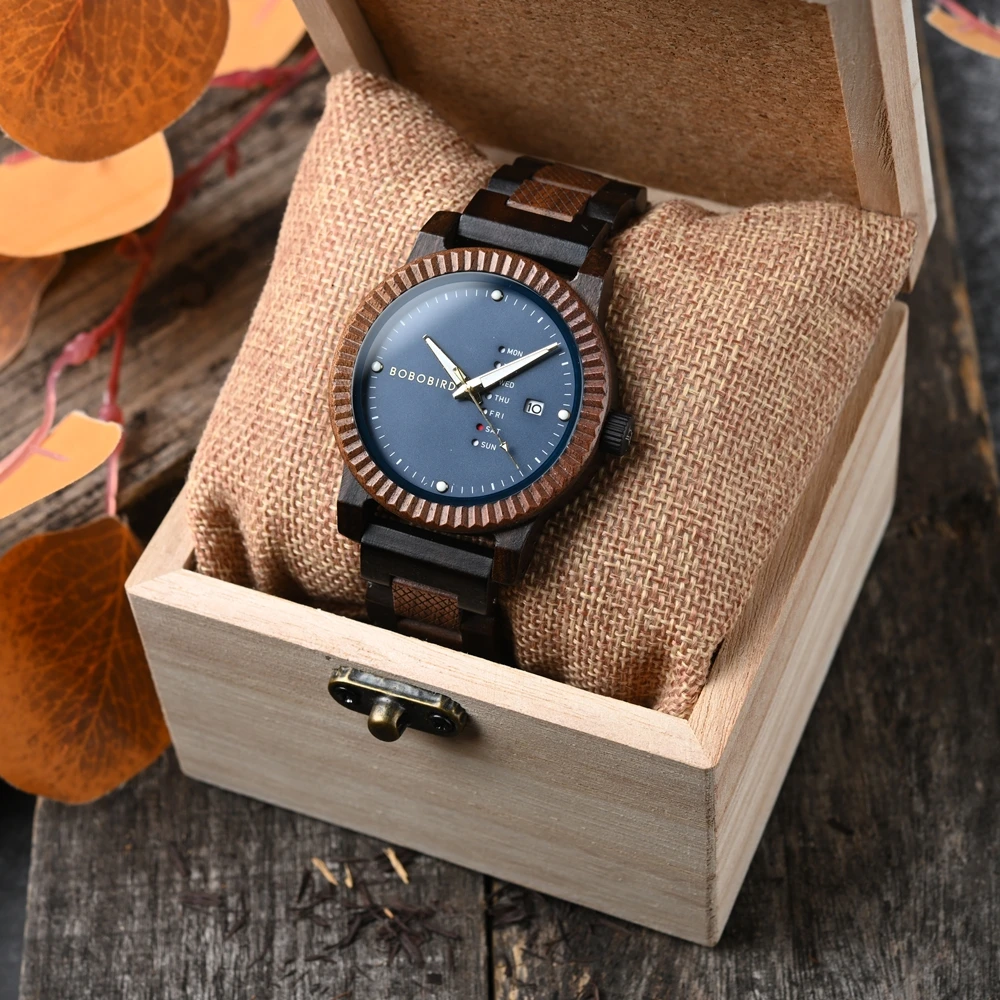 Men's Quartz Watch Simple Fashion New Couple Wooden Watch BOBOBIRD Top Brand Timepieces Week Date Display Custom Unique Gift Box 6