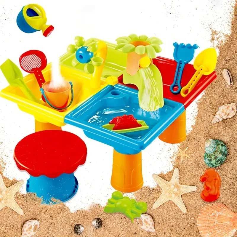 25pcs Beach Table Sand Play Toys Set 4-in-1 Sand Water Table with Fun Sea & Beach Accessories Summer Children Outdoor Games 5