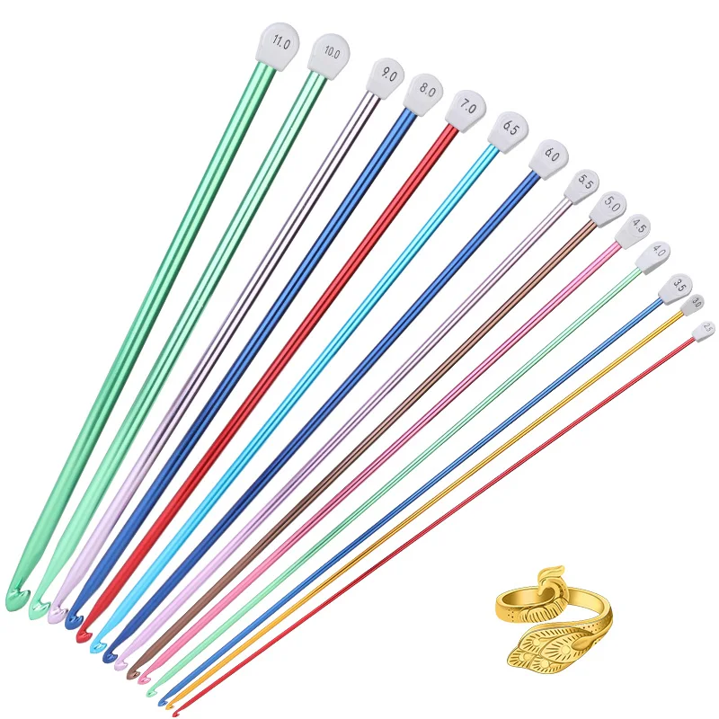 Aluminum Knitting Crochet Hook Set Tunisian Crochet Hooks Multicolor Afghan Needles for Sweater Scraf Crocheting 35cm