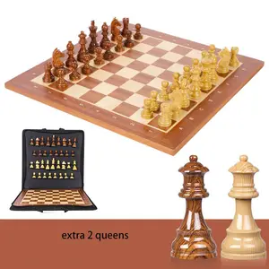 Juego de ajedrez de madera europeo hecho a mano con tablero de 16 pulgadas  y piezas de ajedrez talladas a mano