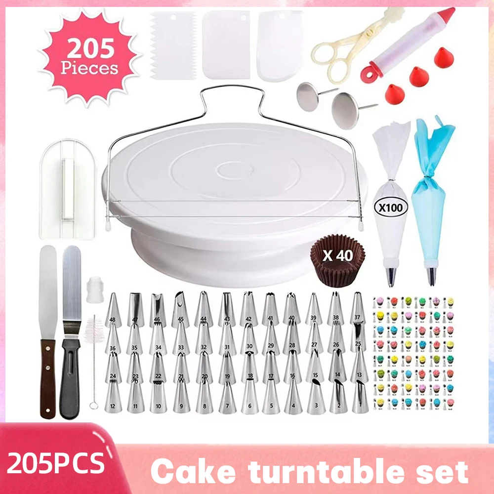 Description Picture 2 of item205/255PCS Anti-slip Cake Decorating Supplies Kit Tools Baking Accessories Cake Turntable Pastry Piping Bag Icing Scraper