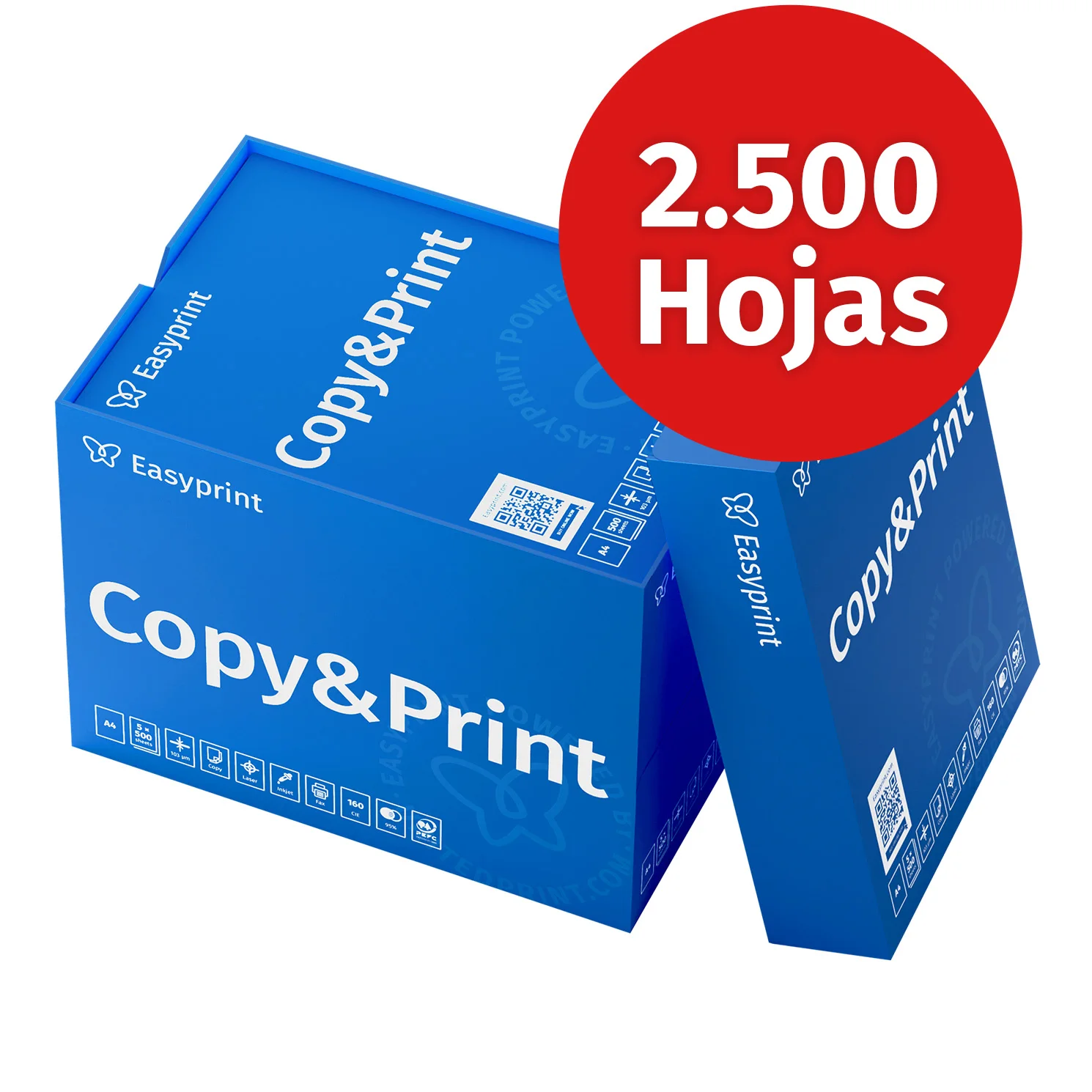Easyprint Papel de copia A4 2500 hojas – Papel para impresora blanco brillante de 80 g/m²