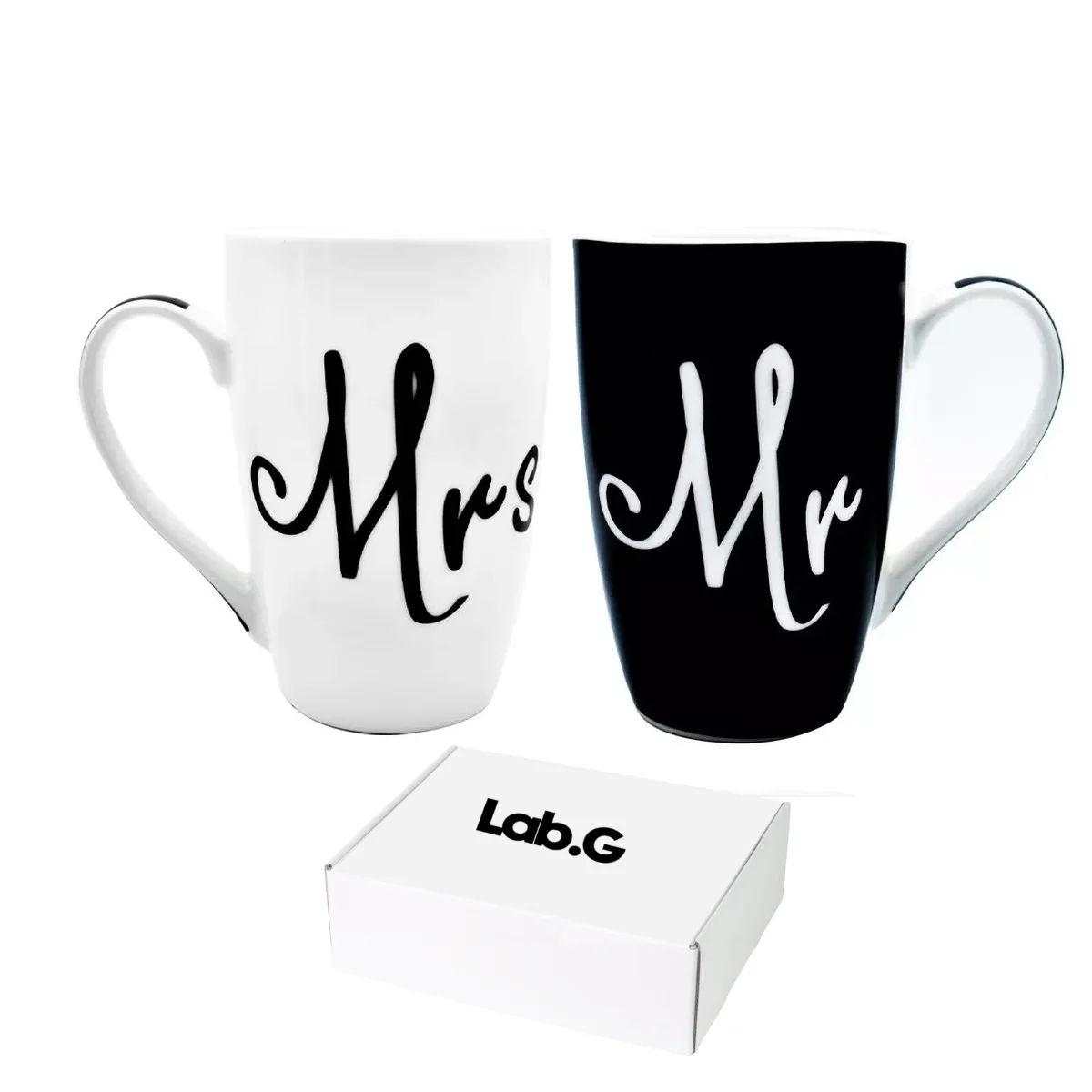 Juego Tazas Para Cafe Porcelana Set Mr. & Mrs. 500ml Blanco/Negro LAB.G