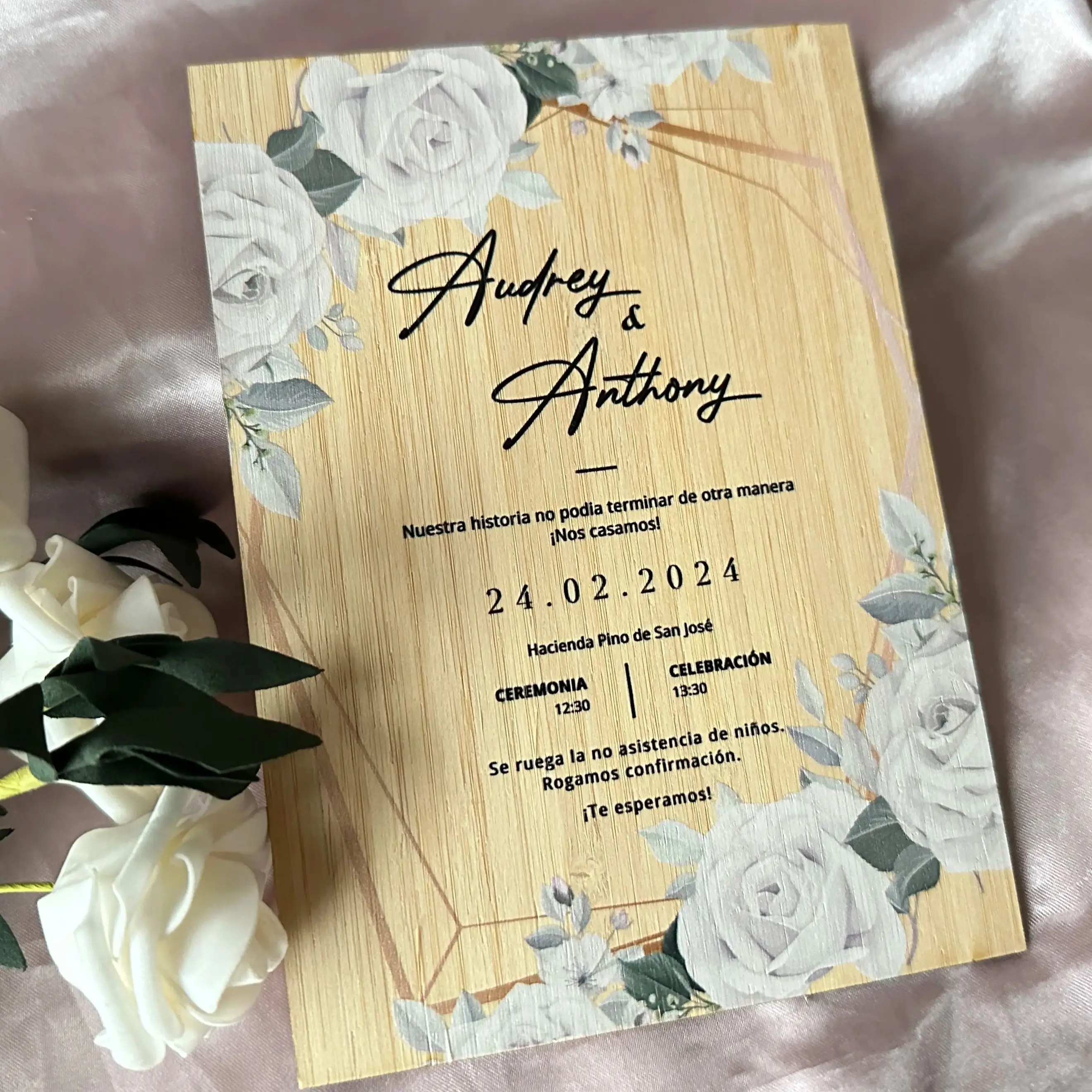 

Personalized Wooden Invitation Card, Flora Customized Printing, Wedding Invitation, 10Pcs