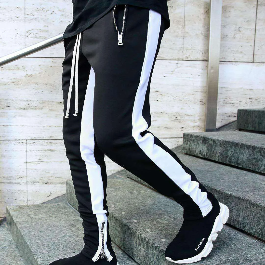 2022 New Sports Casual Pants Low Feet Zip Pocket Cotton Summer Pants Casual Men's Sports Pants Running Pants Splice Stripe Gym