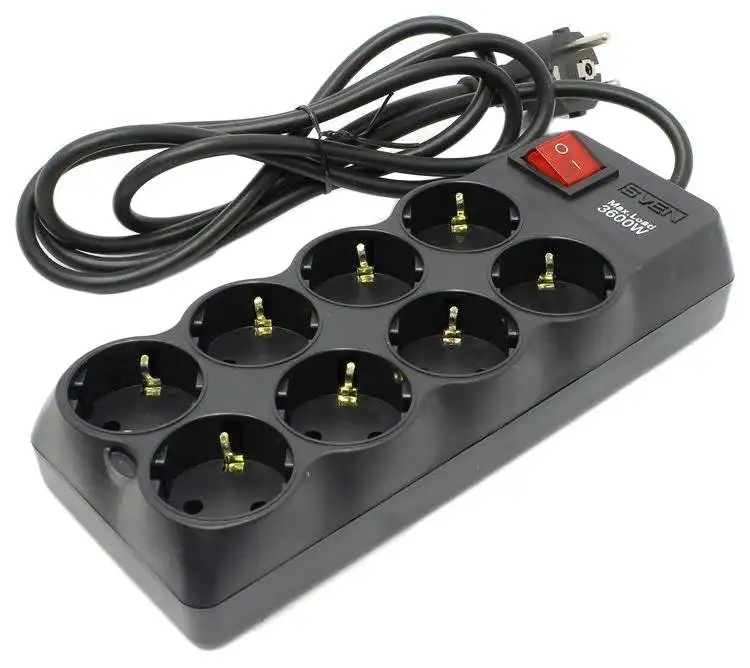 Power filter Sven sf 08 16 with 8 sockets, rated current 16A and short circuit protection, V, 3600 W, 1 year warranty|Voltage Regulators/Stabilizers|   - AliExpress
