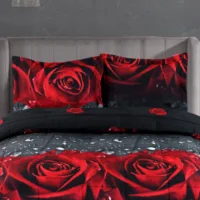 3D Red Rose Printed Comforter Set 3 Piece Queen Size Soft Microfiber Bedding Set Romantic Floral Bed Set with Pillowcases 2