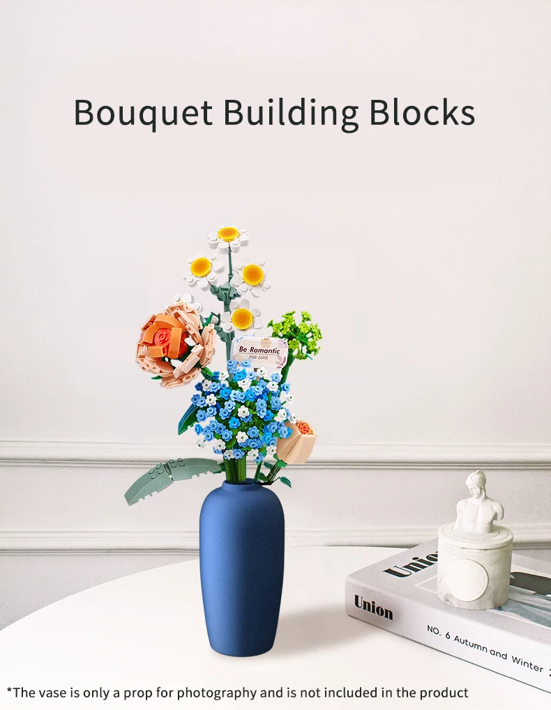 Building Blocks Bouquet 3D Flower Model Children's DIY Interactive Toys Home Decoration Plant Potted Plants for Kids Toy Gifts