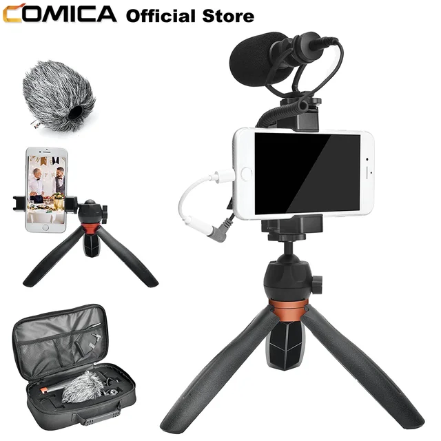 Comica CVM-VM10-K2 PRO Smartphone Video Rig with Tripod, External Shotgun Mic, Vlogging Kit for iPhone Android Tiktok YouTube 1