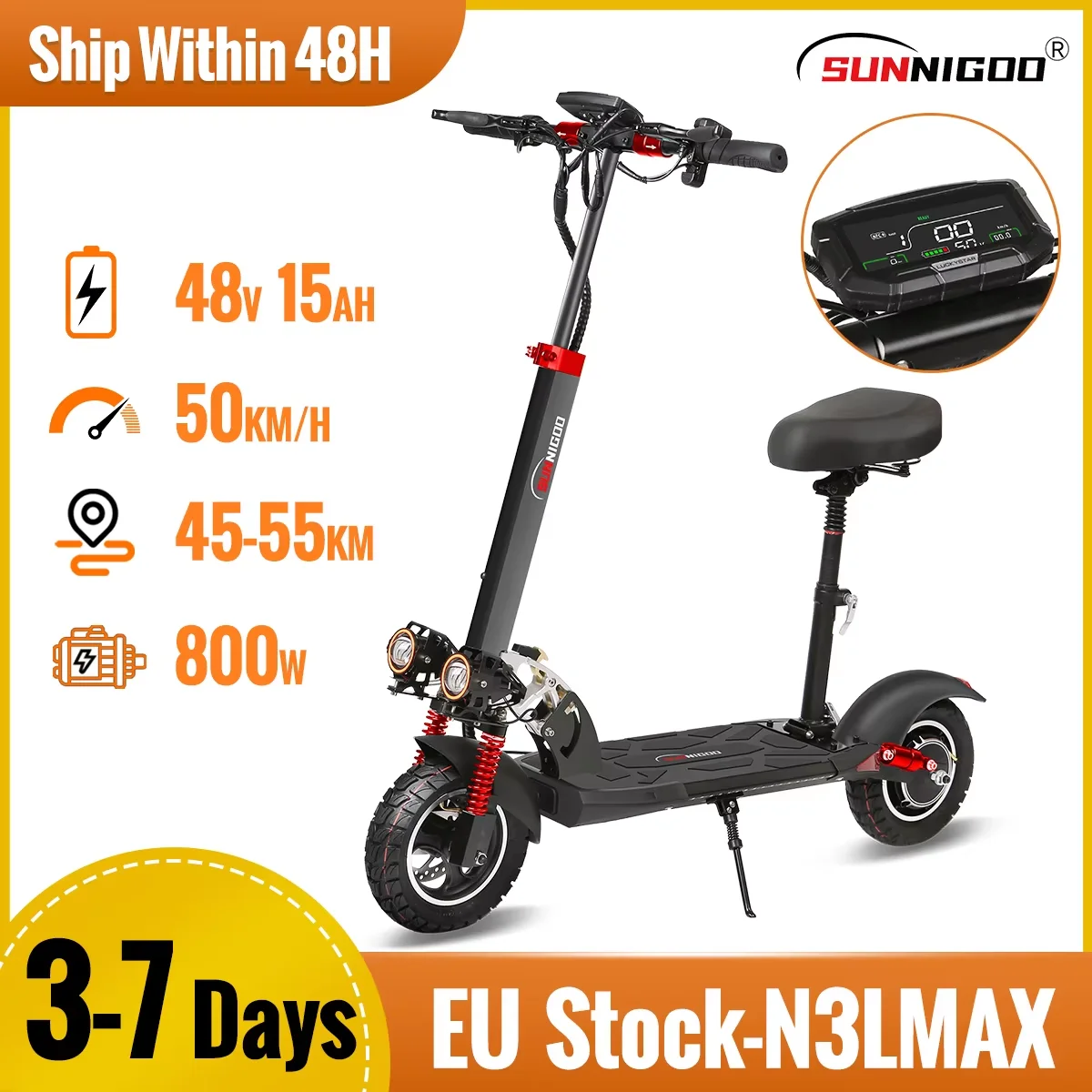 800W Powerful Electric Scooter 48V 15Ah Max Speed 50km/h 50km