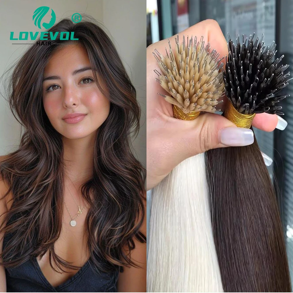 Nano Ring Human Hair Extensions Straight Remy Micro Beads Ring Hair Extension 0.5g/0.8g/1g/Strand 12-26Inch Natural Color 50Pcs human hair extensions