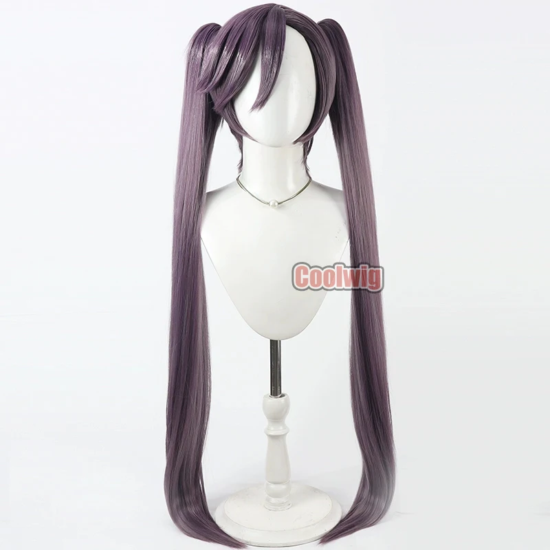 Coolwig 합성 머리 사이토 후로푸시 코스프레 가발 블리치 사이토 후로푸시 100cm 긴 다크 퍼플 포니테일 가발 내열성