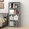 4-Tier Bookcase Wall Bookshelf Leaning Wall Shelf Shelving Ladder Storage Home Metal &Woven Fabric Grey Strong Bearing Capacity 1