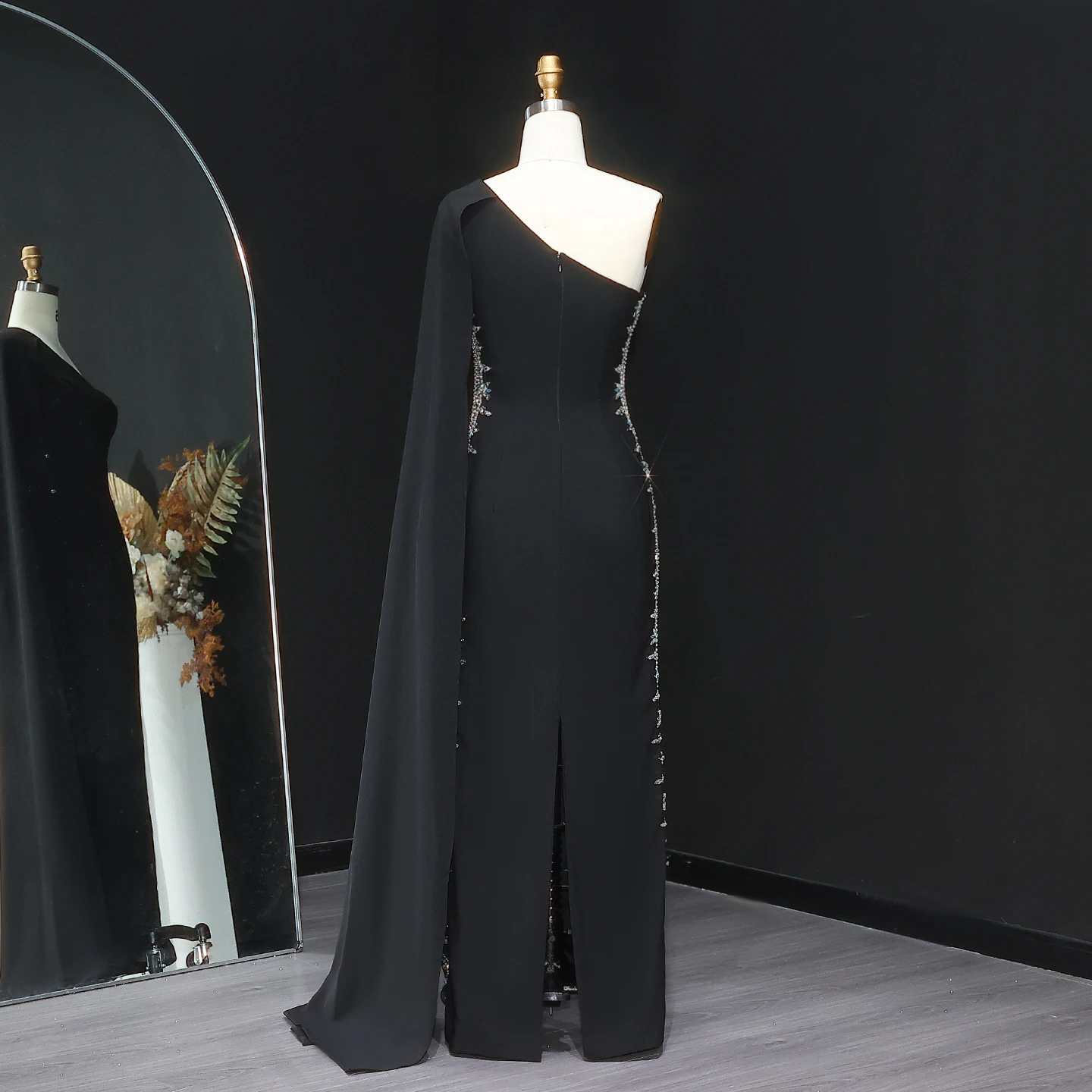 Sharon Said Arabic Luxury Black One Shoulder Mermaid Evening Dress with  Cape Sleeve Dubai Wedding Party Gown SS389 Customized - AliExpress 320