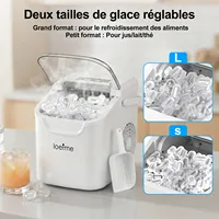 LOEFME Machine à Glaçons Portable 12kg/24h 8 Glaçons en 6-13 Min Auto-Nettoyante LED avec Taille de Glaçons Réglable Réservoir d’Eau 0,8L 4