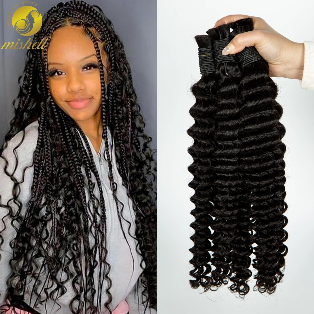 

26 28Inches Deep Wave Bulk Human Hair For Braiding No Weft 100% Virgin Hair Curly Extensions For Women Boho Braids Natural Color