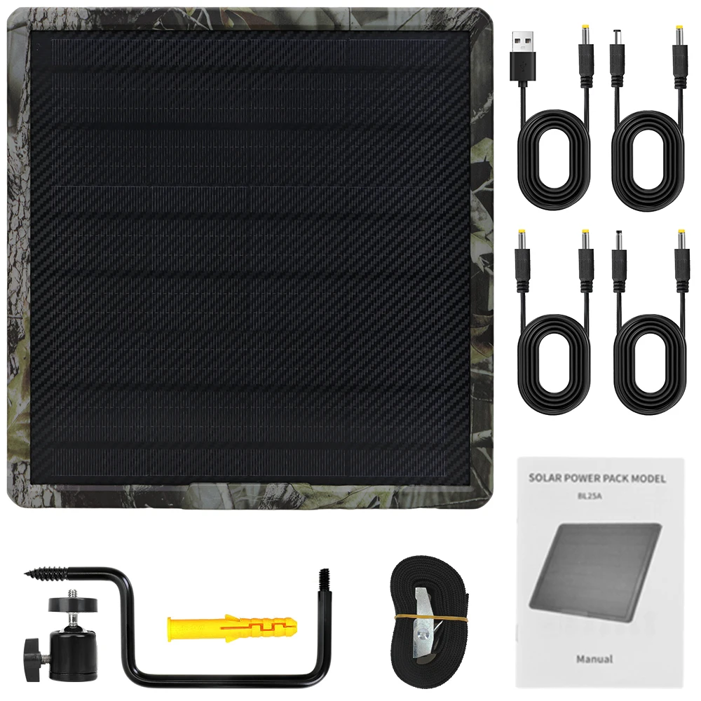 Trail Camera Solar Panel, Solar Charger Kit 12V/2A Build-in 25000mAH Rechargeable Battery IP66 Waterproof Hunting Accessory
