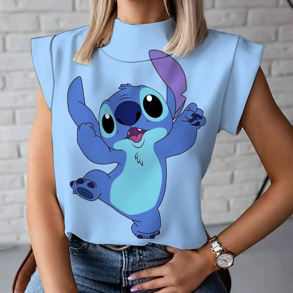 

High-necked vest female Harajuku retro Stitch punk print 2023 summer Disney T-shirt in suit