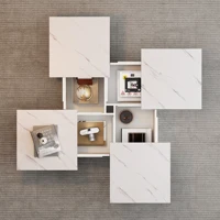 Table basse carrée moderne blanche avec finition effet marbre, 90 x 90 x 25 cm – Quatre tiroirs, plateau coulissant, robuste 4