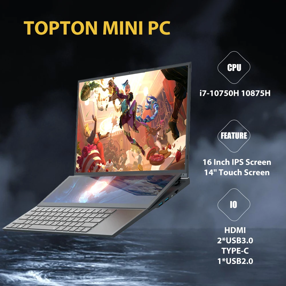 

2023 Newest Thin and Light NoteBook 14 HD Touchscreen 16" IPS Screen Intel Core I7-10750H Processor Type-C HDMI Business Laptops