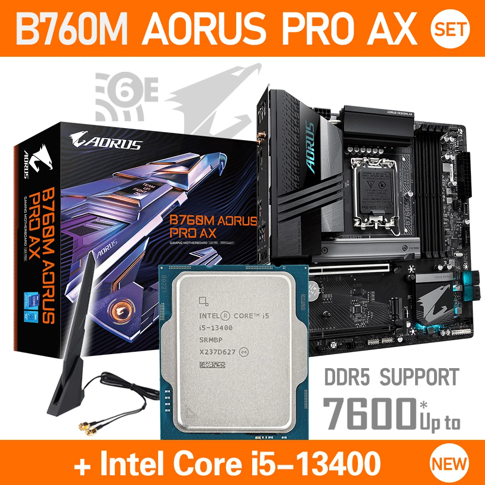 

GIGABYTE B760M AORUS PRO AX WIFI Motherboard CPU With Core i5 13400 Set Intel B760 Gaming DDR5 Mainboard Support 7600 MHz OC New