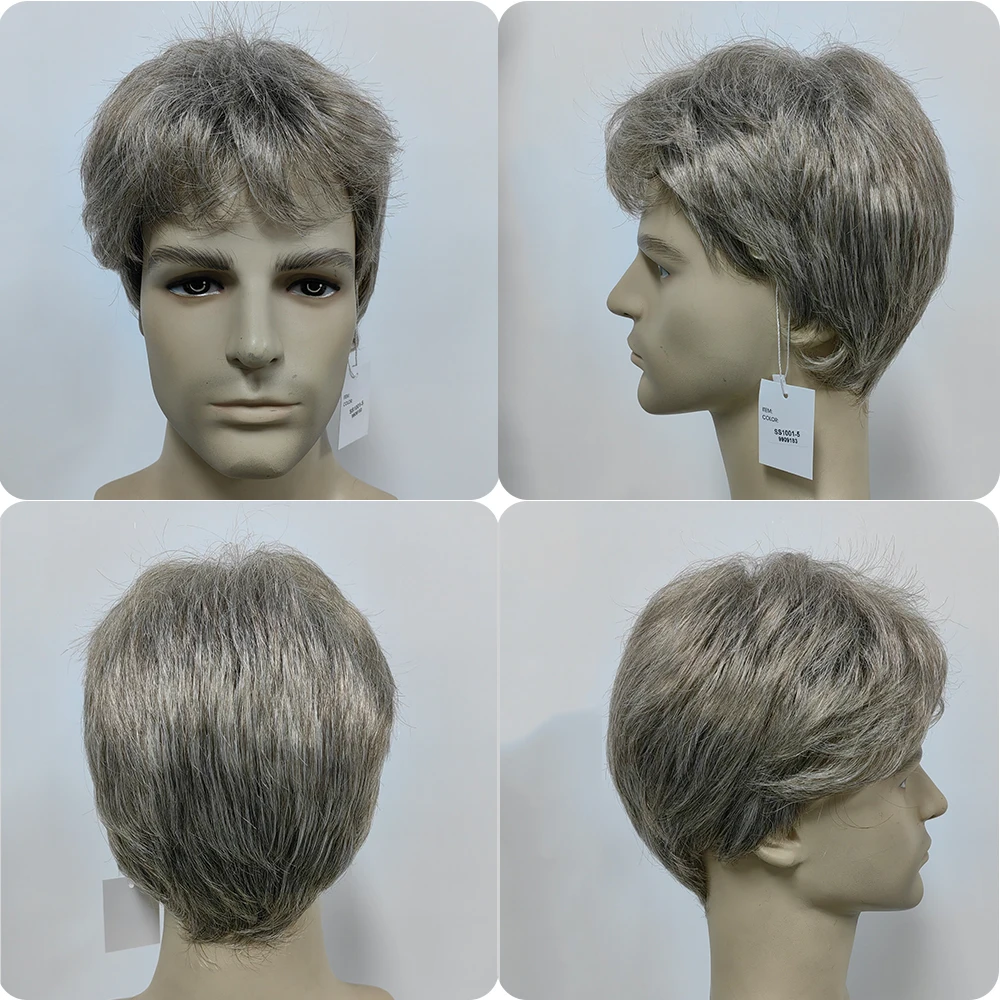 Men Grey Ladies Wig 1B80 Grey Men Toupee 100% Human Hair Wigs For